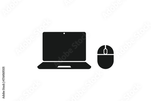 Laptop and mouse isolated on white background, essential tools for productivity, communication, and entertainment in the digital age