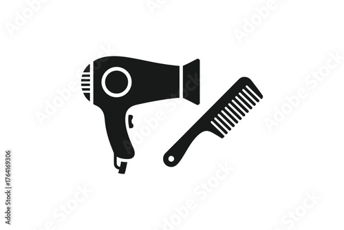 Hair dryer and comb isolated on white background, a symbol of hairstyling, beauty, and personal care routine for grooming