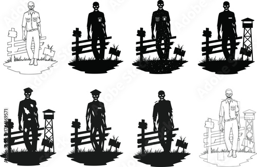 zombie, horror, silhouette, undead, apocalypse, spooky, dark, night, fear, scary, survival, danger, vector, design, illustration