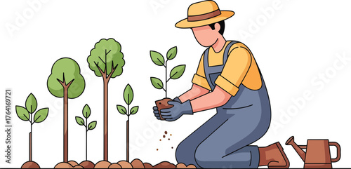 Farmer planting sapling with love to nurture growth and cultivate a sustainable future for earth, symbolizing eco awareness initiative