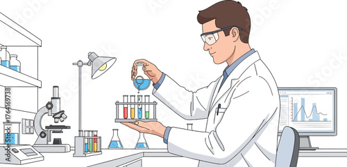 Scientist carefully conducting scientific research experiment with lab equipment for medical breakthroughs and pharmaceutical innovation