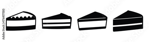 Four slices of rich chocolate cake with creamy layers hand drawn style sketch