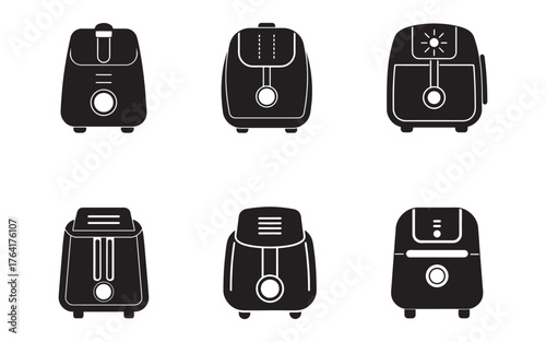  kitchen fryer icon silhouette vector illustration design set 