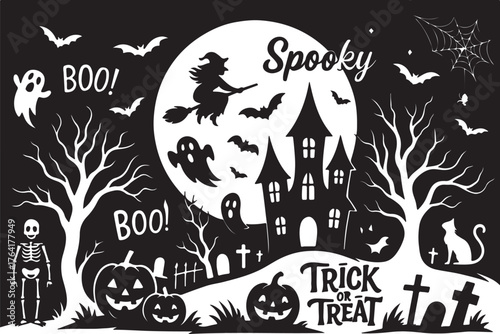 halloween ghosts set line art silhouette vector illustration. Demon silhouettes set, evil pack of vector silhouette design. Collection of halloween bats eps 10.