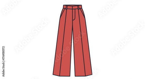 Wide-Leg Trousers Flat Vector Illustration - High-Waist Palazzo Pants Graphic