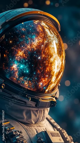 Astronaut gazing at cosmic nebula in space