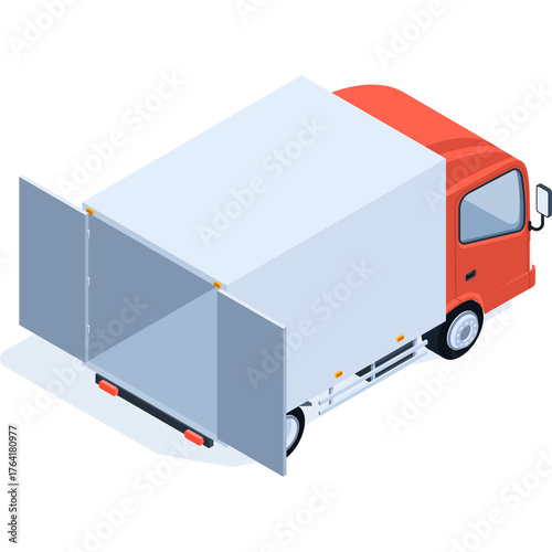 Isometric Truck With Open Rear Doors Ready For Cargo Loading And Unloading In A Clear Industrial Setting