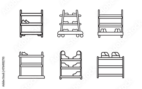 Minimalist Shoe Rack Collection Black and White Illustration for Home Organization and Interior Design Needs in a Clean Style