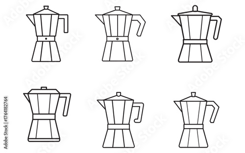 Moka Pot Line Art Collection Italian Coffee Maker Espresso Maker Iconography Breakfast Beverage Illustration Vintage Stove Top Percolator Design