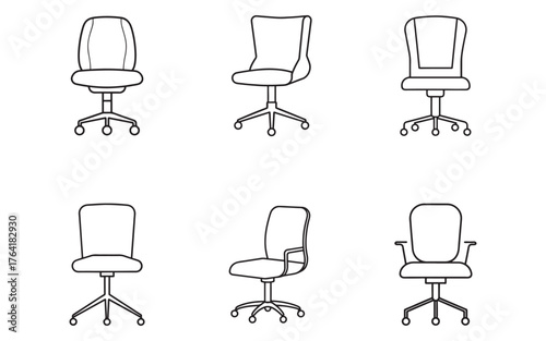 Office chair outline set for business concepts and interior design projects with variety of styles and details