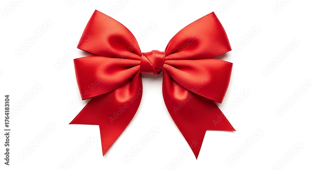 Fototapeta premium A vibrant red satin bow centered on a clean white background with soft shadows and elegant curves