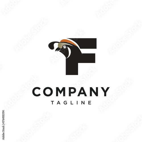 Letter F California Quail Logo Icon Vector