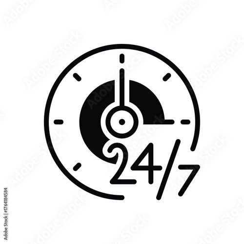 Black solid icon for 247 availability