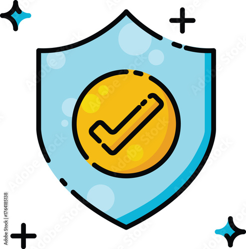 Digital security shield with checkmark symbolizes preventive measures against cyber threats. Perfect for healthcare, technology, and cybersecurity concepts.
