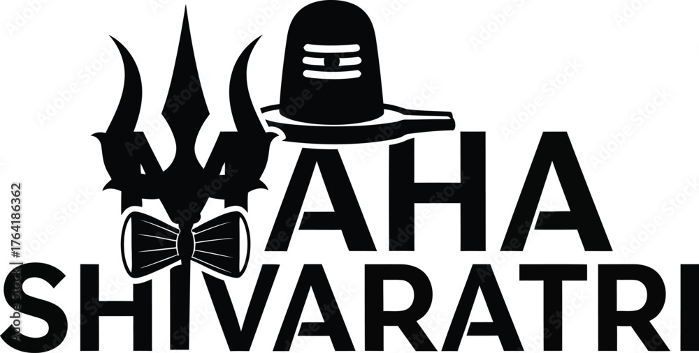 Naklejka premium Maha Shivaratri Hindu Festival Typography with Trishul and Lingam .