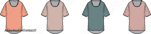 Collection of Four Different Color T-Shirts with Short Sleeves and Crew Neck Design
