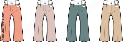 Set of colorful fashion pants illustrations. Design for clothing, apparel, and style concepts