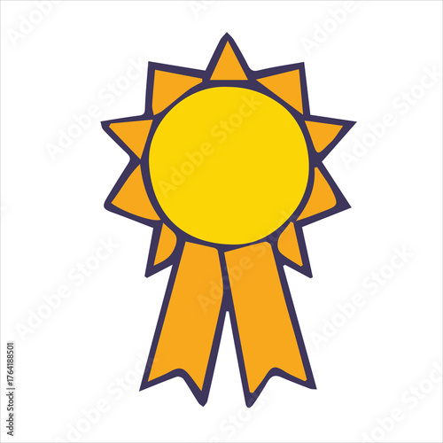 Gold Award Ribbon Badge Vector – Achievement and Winner Medal Icon