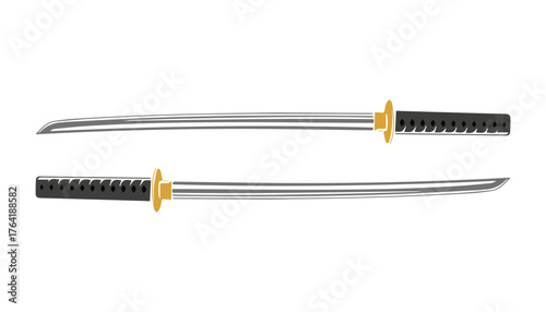 Vector logo image of a samurai sword variation with cool and attractive gold color variations with a black and white background for various design purposes.