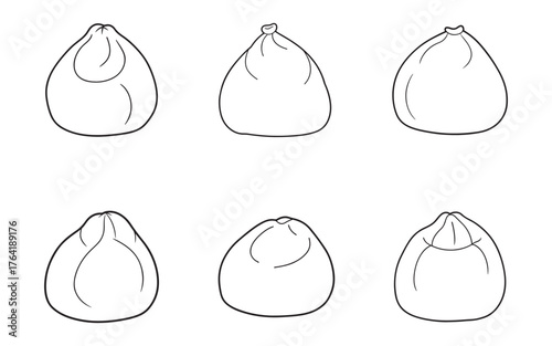 Variety of Dim Sum Dumpling Illustration in Black and White Style for Asian Cuisine and Culinary Design Projects