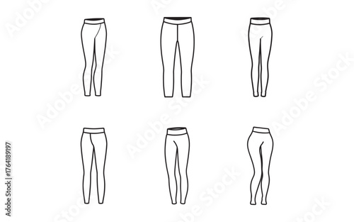 Variety of Leggings and Yoga Pants Illustration in Black and White Minimalist Style for Fashion Design and Active Lifestyle Concepts