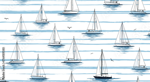 Elegant sailboats gracefully navigate calm waters under a clear sky.
