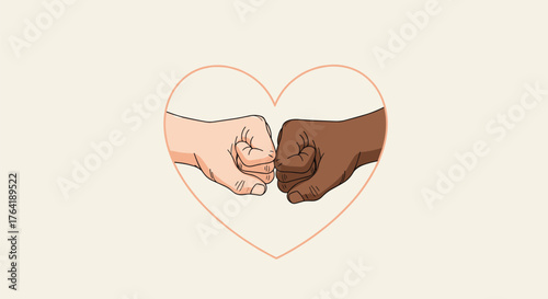 Hands bumping fists inside heart shape representing unity and friendship.