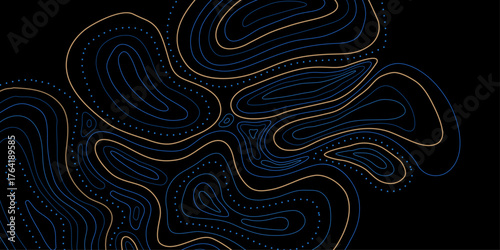 Abstract topographic contour map background with blue and yellow line. Topographic lines background, topography, topography map, terrain topography. 