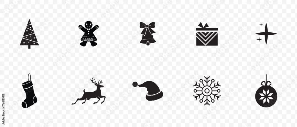Fototapeta premium Holiday and christmas flat icon set. celebration, festive symbols, holiday decor icons
