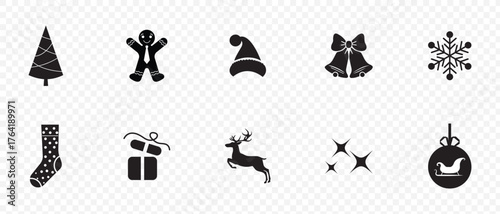Holiday and christmas flat icon set. celebration, festive symbols, holiday decor icons