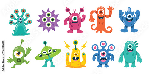 Alien Characters Vector Clipart – Fun Space Creatures for T-Shirt Designs, Apps, Digital Art, and Creative Sci-Fi Projects