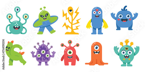 Alien Characters Vector Clipart – Fun Space Creatures for T-Shirt Designs, Apps, Digital Art, and Creative Sci-Fi Projects