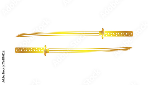 Vector logo image of a samurai sword variation with cool and attractive gold color variations with a black and white background for various design purposes.