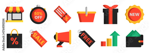 Black Friday Sale Icon Set – Flat Vector