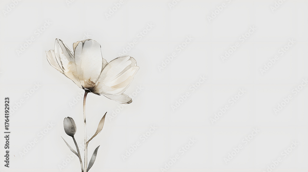 Obraz premium single stem flower watercolor painting simple