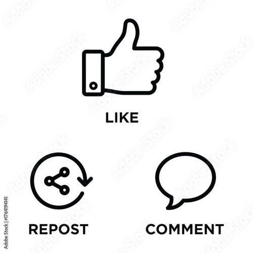 Social Media Icon Set Like Share Comment Outline Vector