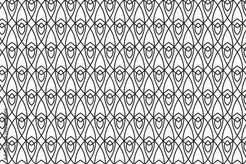 Elegant Geometric Pattern Interwoven Oval Surface Design Decoration Ornamental Tileable Background Black Lines. Suitable for wall papers or textiles