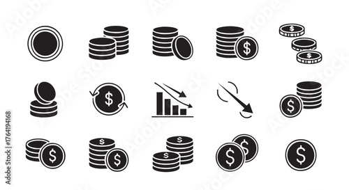 Set of coin icon vector illustration in glyph style for design