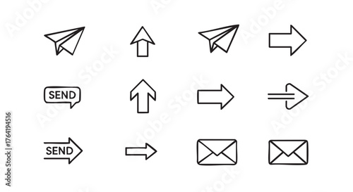 Set of linear icons representing communication and sending information online