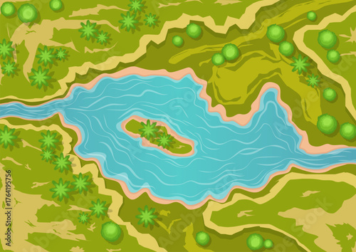 aerial view of natural river and lake