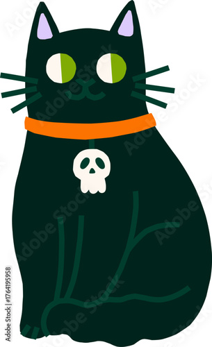 Cute simple Halloween character vector illustration. Magic black cat clipart