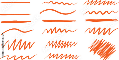 Vector art of collection of orange marker strokes