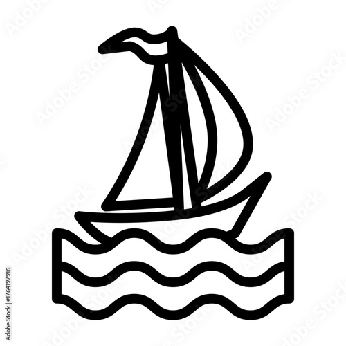 Sailing Boat Vector Line Icon Design