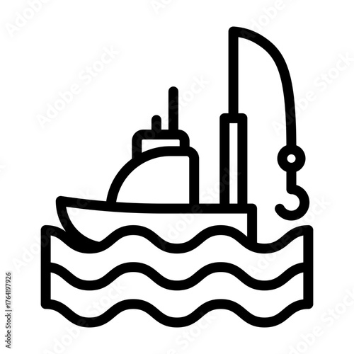 Fishing Boat Vector Line Icon Design