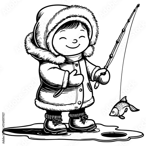 Happy Kid Ice Fishing