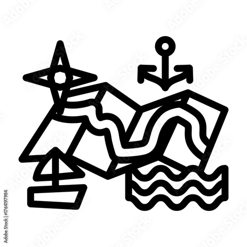 Sea Map Vector Line Icon Design