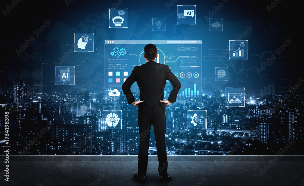 Fototapeta premium A user interface for a generative AI platform. This technology uses machine learning to create new digital content, automate tasks, and provide intelligent solutions. Fermion