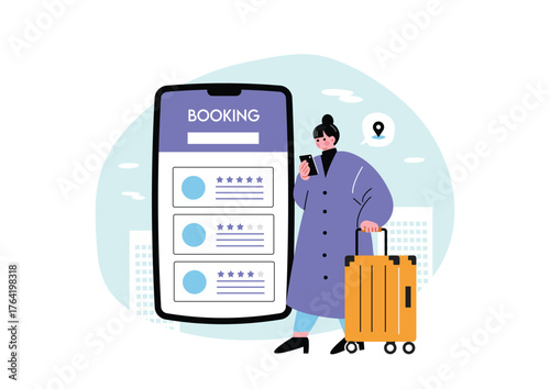 予約サイトでホテルの予約をする女性