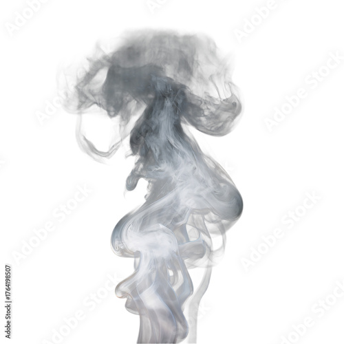 Graceful white smoke curls swirling upward on a transparent background
