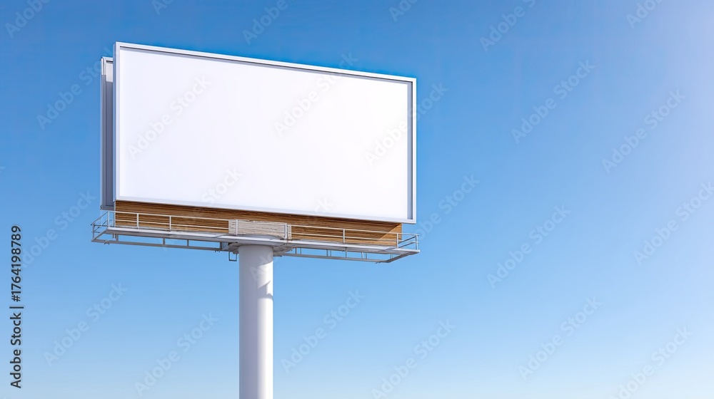 Obraz premium Empty billboard against clear blue sky with modern design and space for advertising message or creative marketing ideas